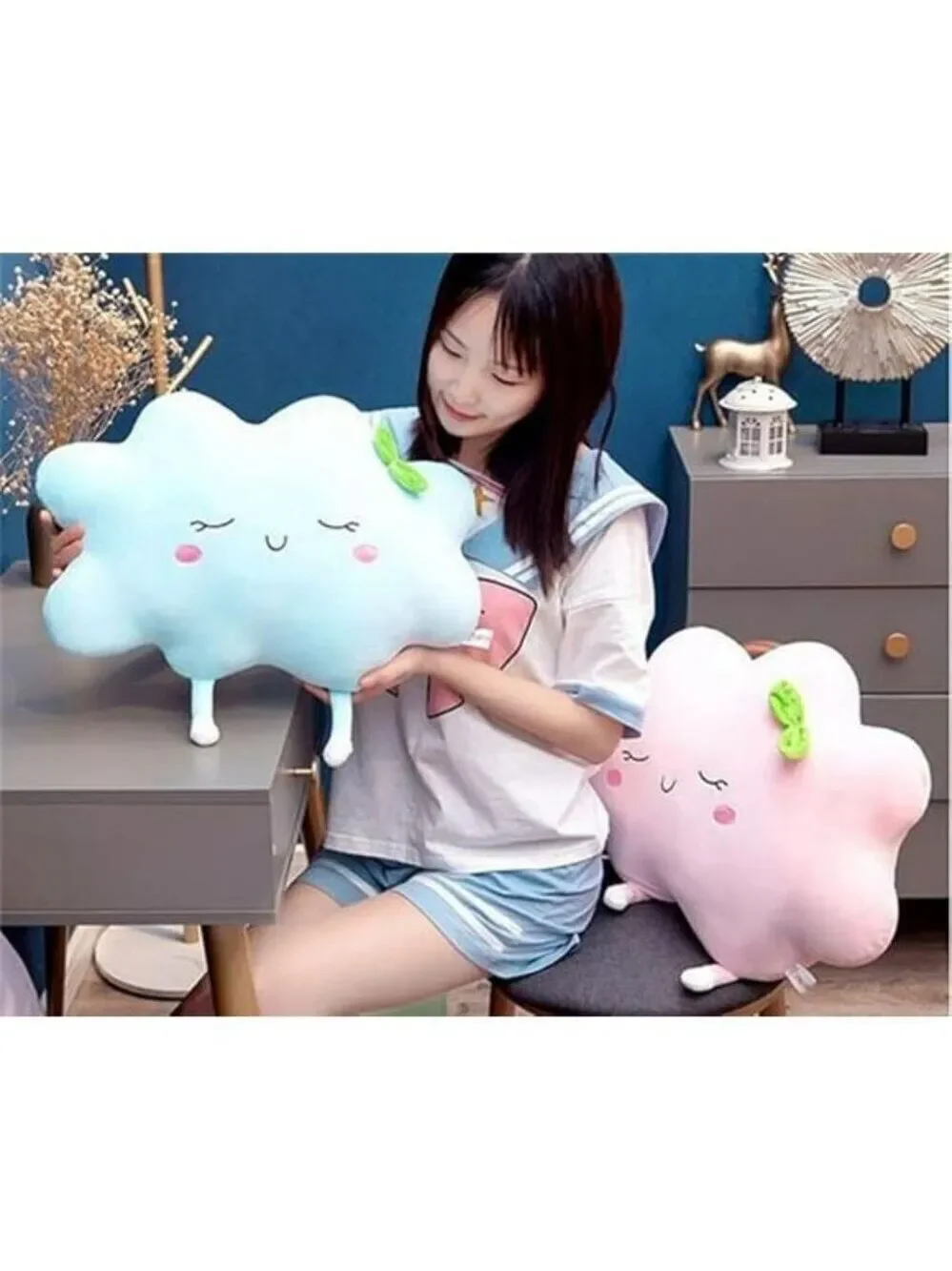 Blue Sun Pillow Plush Cushion 16 inch Round Chair Cushion Kids Room Decor Gift